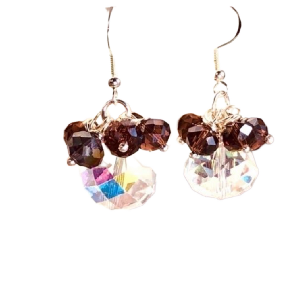 𝅺Sterling Silver Earrings Bead Fired Garnet & Austrian Crystal - Picture 3 of 12